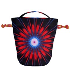 Red White Blue Burst Fractal Drawstring Bucket Bag by Pakrebo