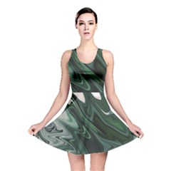 Green Marble Digital Abstract Reversible Skater Dress by Pakrebo