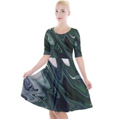 Green Marble Digital Abstract Quarter Sleeve A-line Dress by Pakrebo
