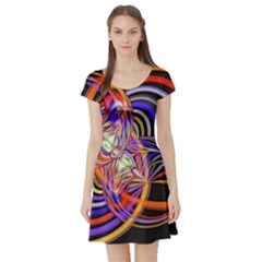 Multicolor Multi Color Circles Short Sleeve Skater Dress