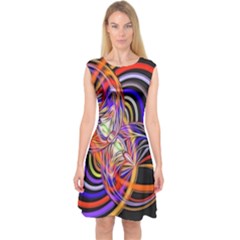 Multicolor Multi Color Circles Capsleeve Midi Dress by Pakrebo