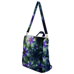 Fractal Painting Blue Floral Crossbody Backpack by Pakrebo