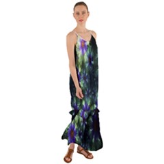 Fractal Painting Blue Floral Cami Maxi Ruffle Chiffon Dress