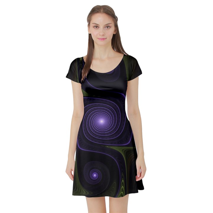 Fractal Colors Pattern Abstract Short Sleeve Skater Dress