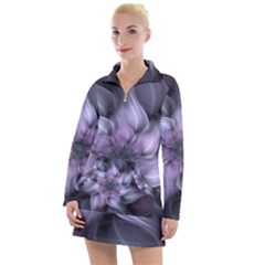 Fractal Flower Lavender Art Women s Long Sleeve Casual Dress