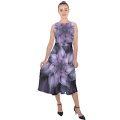 Fractal Flower Lavender Art Midi Tie-back Chiffon Dress by Pakrebo