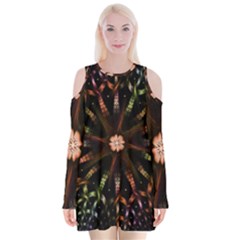 Fractal Colorful Pattern Texture Velvet Long Sleeve Shoulder Cutout Dress by Pakrebo