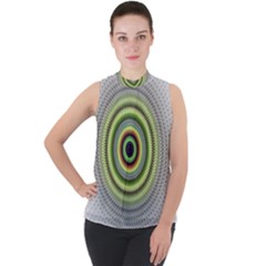 Fractal Mandala White Background Mock Neck Chiffon Sleeveless Top