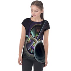 Fractal Fractal Art Multi Color Cap Sleeve High Low Top by Pakrebo