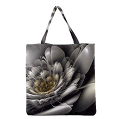 Fractal Silver Flower Bloom Floral Grocery Tote Bag by Pakrebo