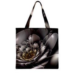 Fractal Silver Flower Bloom Floral Zipper Grocery Tote Bag