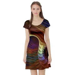 Fractal Colorful Rainbow Flowing Short Sleeve Skater Dress