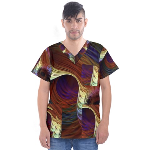 Fractal Colorful Rainbow Flowing Men s V-neck Scrub Top by Pakrebo