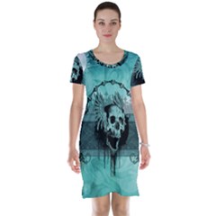 Awesome Skull With Wings Short Sleeve Nightdress by FantasyWorld7