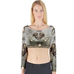 Awesome Mechanical Skull Long Sleeve Crop Top by FantasyWorld7