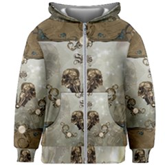 Awesome Mechanical Skull Kids  Zipper Hoodie Without Drawstring by FantasyWorld7