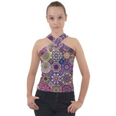 Oriental Cross Neck Velour Top by Sobalvarro