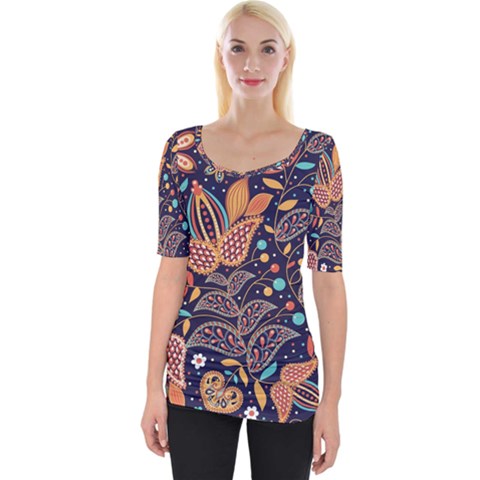 Paisley Wide Neckline Tee by Sobalvarro