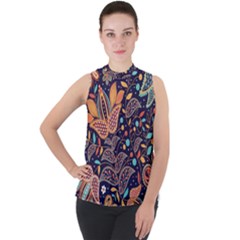 Paisley Mock Neck Chiffon Sleeveless Top by Sobalvarro