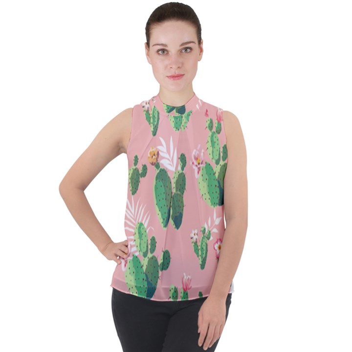 Vintage Plant Seamless Pattern Vectors 06 Mock Neck Chiffon Sleeveless Top