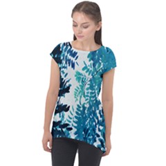 Frond Leaves Botanical Blue White Cap Sleeve High Low Top by NaturalDesign