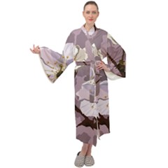 Peach Blossom Seamless Pattern Vector Maxi Tie Front Velour Kimono by Sobalvarro