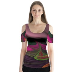 Fractal Abstract Colorful Floral Butterfly Sleeve Cutout Tee 