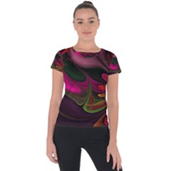 Fractal Abstract Colorful Floral Short Sleeve Sports Top  by Pakrebo