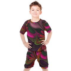 Fractal Abstract Colorful Floral Kids  Tee And Shorts Set by Pakrebo