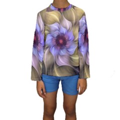 Fractal Flower Petals Colorful Kids  Long Sleeve Swimwear by Pakrebo