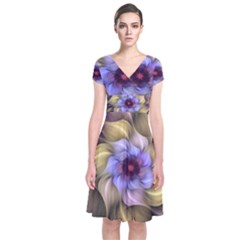 Fractal Flower Petals Colorful Short Sleeve Front Wrap Dress by Pakrebo