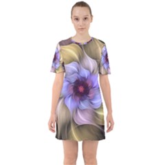 Fractal Flower Petals Colorful Sixties Short Sleeve Mini Dress by Pakrebo