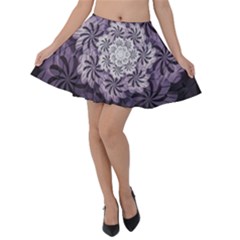 Fractal Floral Striped Lavender Velvet Skater Skirt by Pakrebo