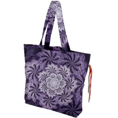 Fractal Floral Striped Lavender Drawstring Tote Bag by Pakrebo