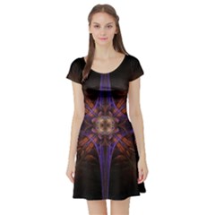 Fractal Cross Blue Geometric Short Sleeve Skater Dress