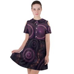 Fractal Gears Steampunk Gearwheel Short Sleeve Shoulder Cut Out Dress  by Pakrebo