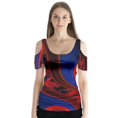 Fractal Abstract Pattern Circles Butterfly Sleeve Cutout Tee 