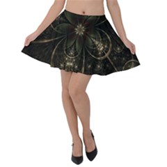 Fractal Gold Green Flower Bloom Velvet Skater Skirt