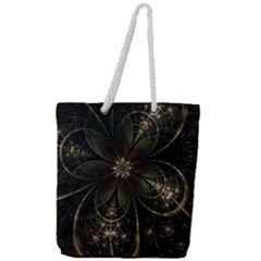 Fractal Gold Green Flower Bloom Full Print Rope Handle Tote (large) by Pakrebo