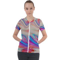 Multi Color Liquid Background Short Sleeve Zip Up Jacket by Pakrebo