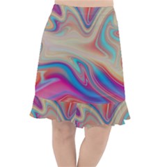 Multi Color Liquid Background Fishtail Chiffon Skirt by Pakrebo