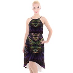Fractal Colorful Pattern Fantasy High-low Halter Chiffon Dress  by Pakrebo
