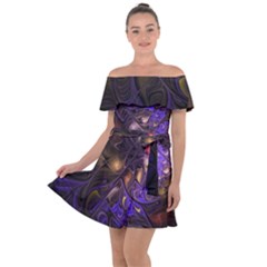 Fractal Purple Abstract Detail Off Shoulder Velour Dress by Pakrebo