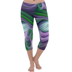 Purple Green Fractal Texture Capri Yoga Leggings
