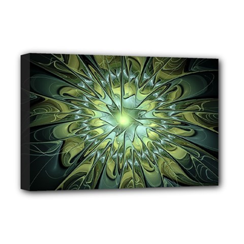 Fractal Green Gold Glowing Deluxe Canvas 18  X 12  (stretched) by Pakrebo