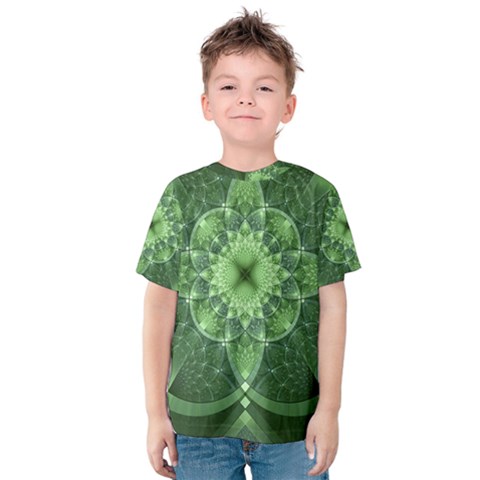 Fractal Green St Patrick S Day Kids  Cotton Tee by Pakrebo