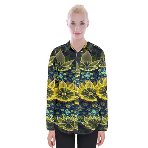 Fractal Undersea Flowers Abstract Womens Long Sleeve Shirt by Pakrebo