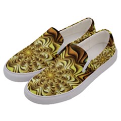 Fractal Flower Petals Gold Men s Canvas Slip Ons by Pakrebo