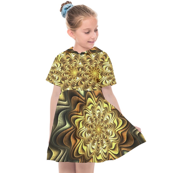 Fractal Flower Petals Gold Kids  Sailor Dress