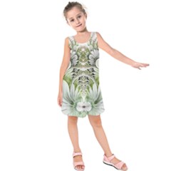 Fractal Delicate White Background Kids  Sleeveless Dress by Pakrebo